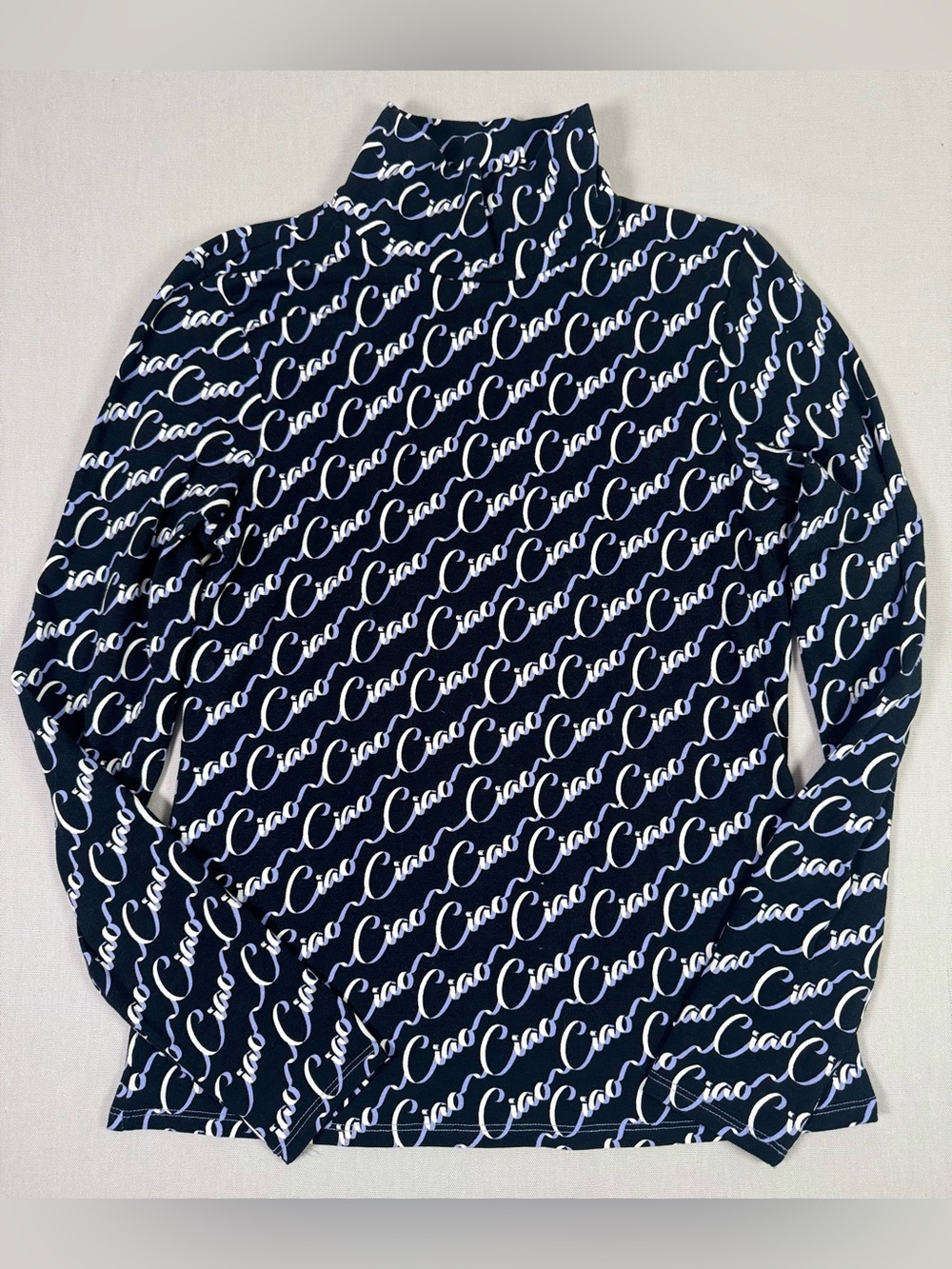 Maeve Anthropologie Ciao Print Turtleneck Top Navy Blue Small